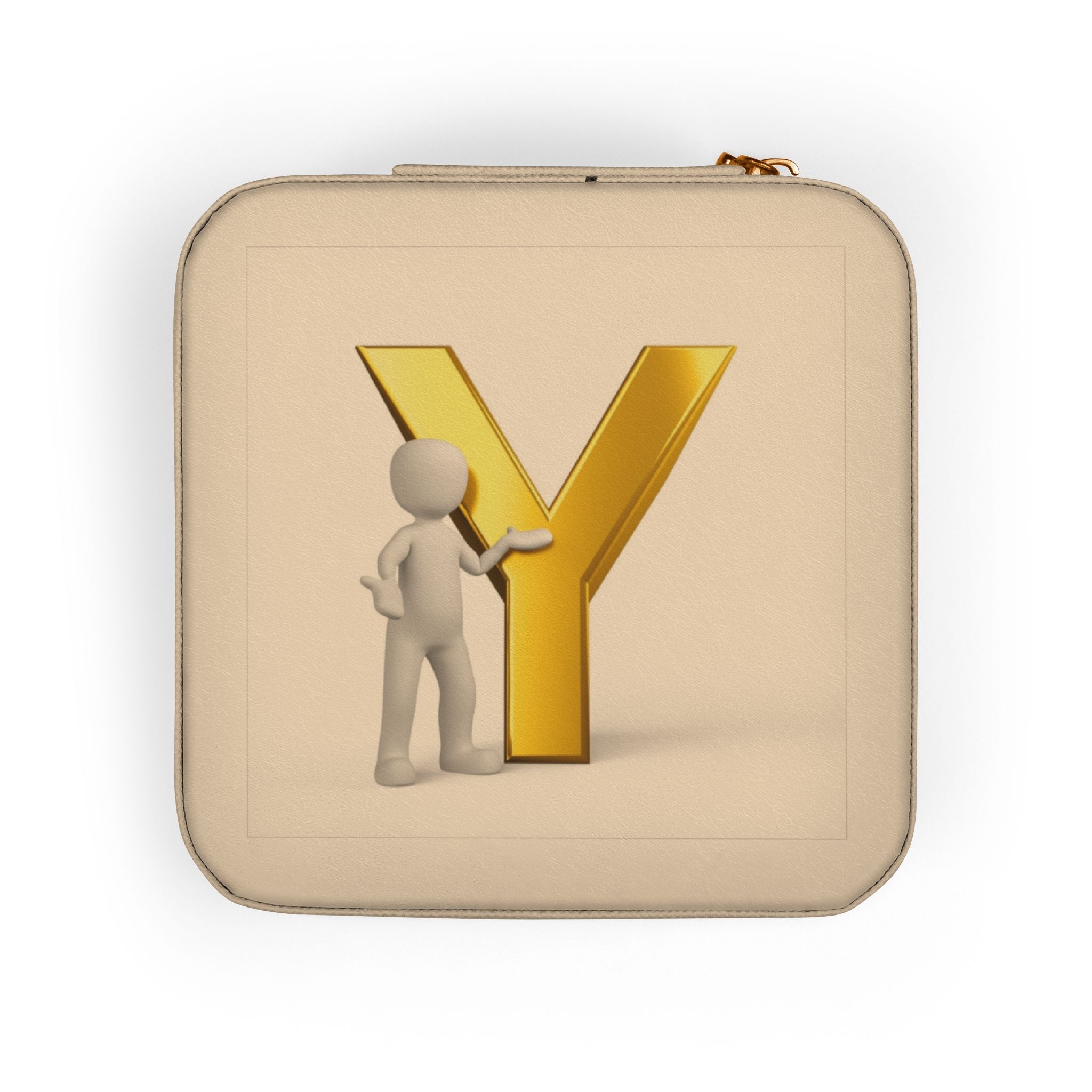 Gold Letter Y Monogram Jewelry Travel Case | Compact Pink Ring Box