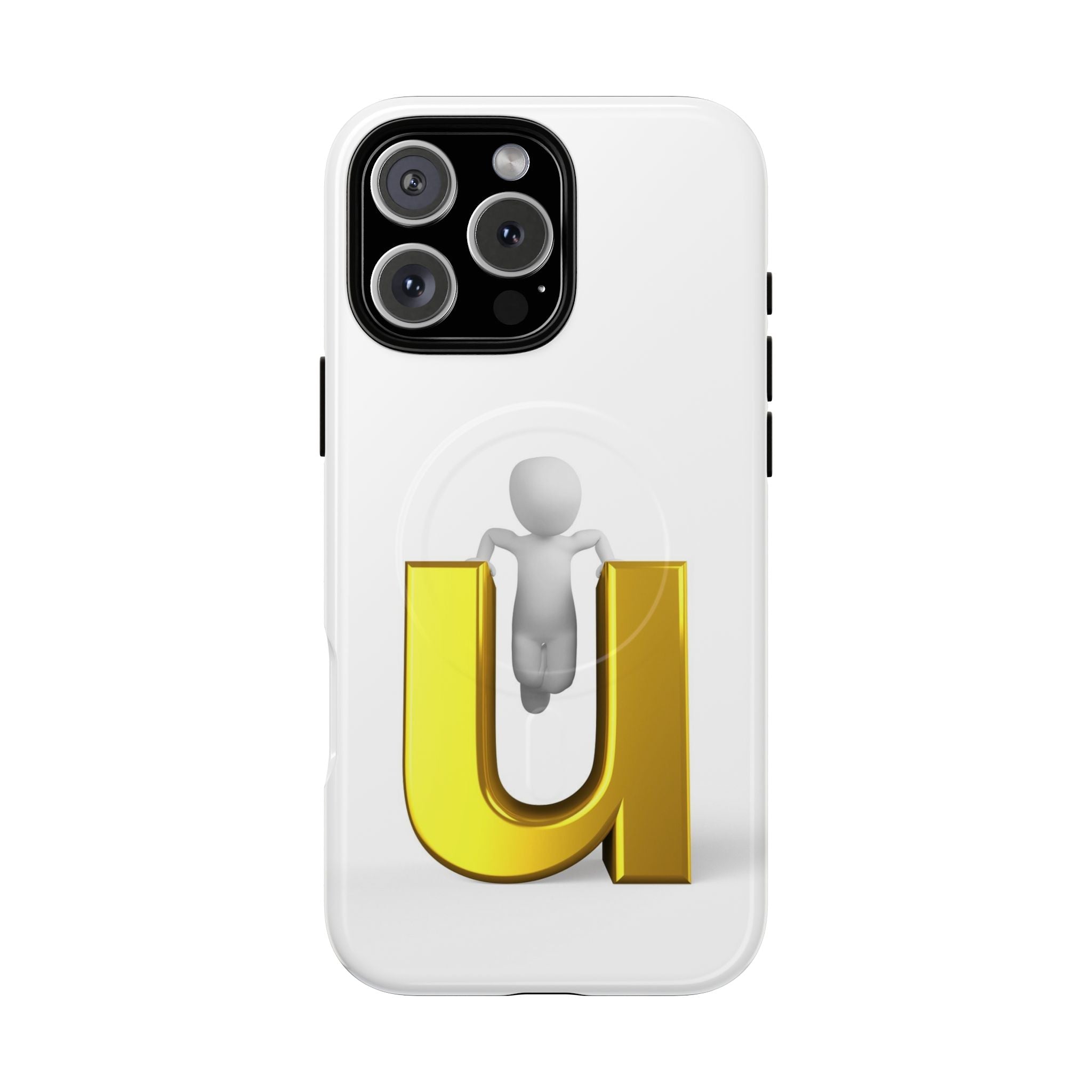 Coque de téléphone 3D Personnage avec Lettre U Dorée | Coque Magnétique Robuste