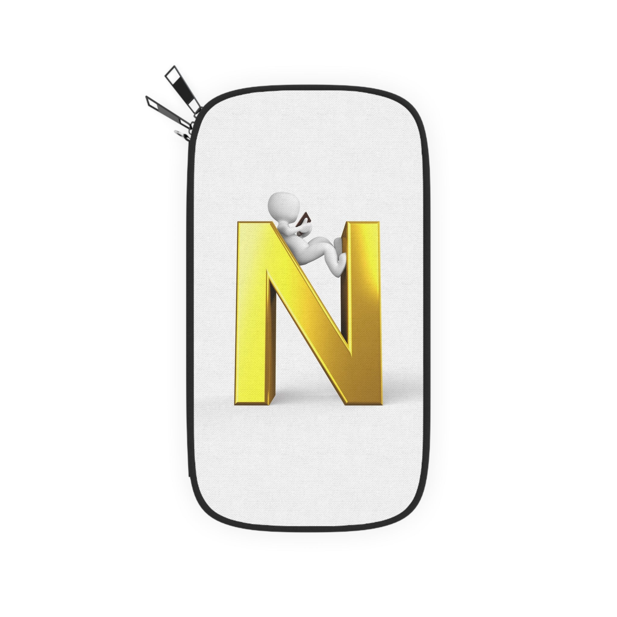 Gold 3D Letter N with Stick Figure Passport Wallet | Personalized Monogram Travel Case
