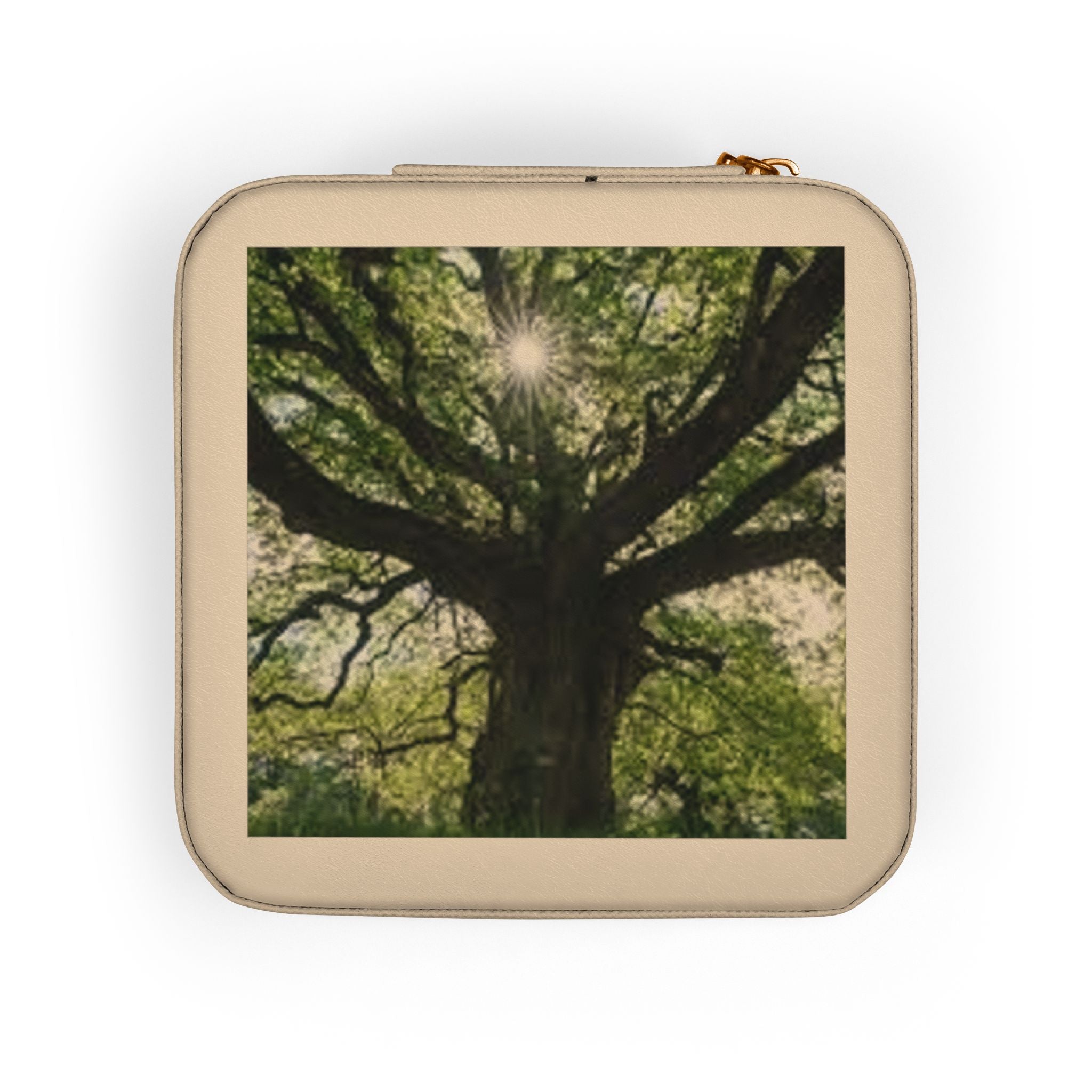 Sunlit Tree Photo Jewelry Travel Case | Compact Organizer for Rings, Earrings, Necklaces