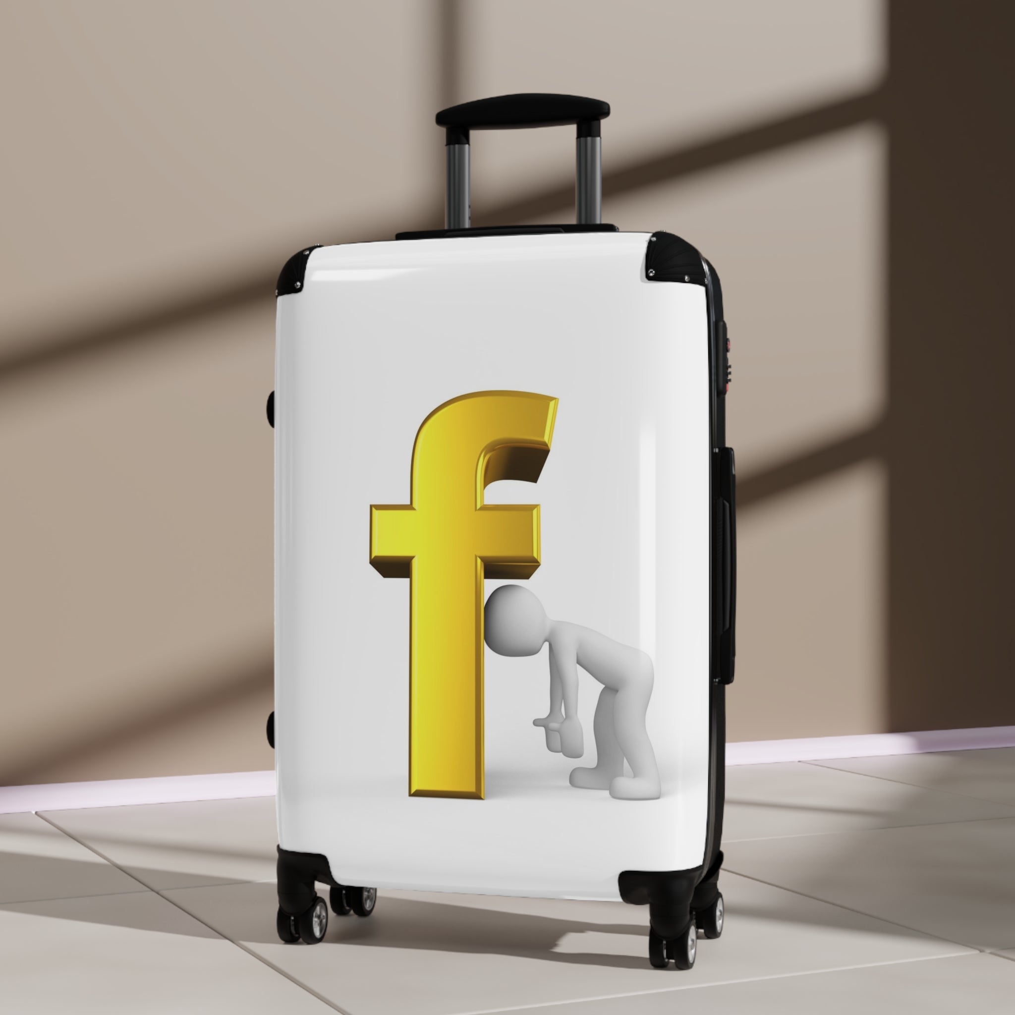 Golden F Letter Humor suitcase | Luggage with 3D letter graphic