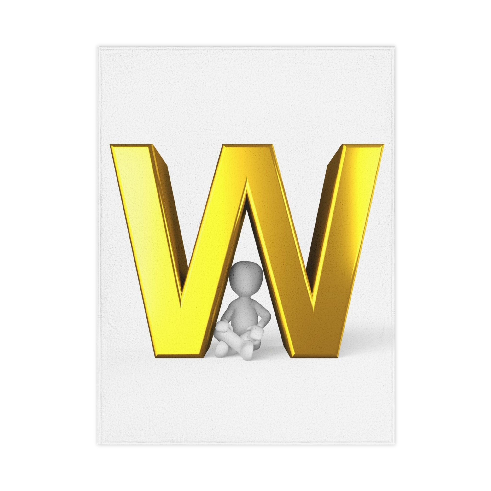 Gold Letter W with Baby Figure Toddler Blanket | Initial W Nursery Decor