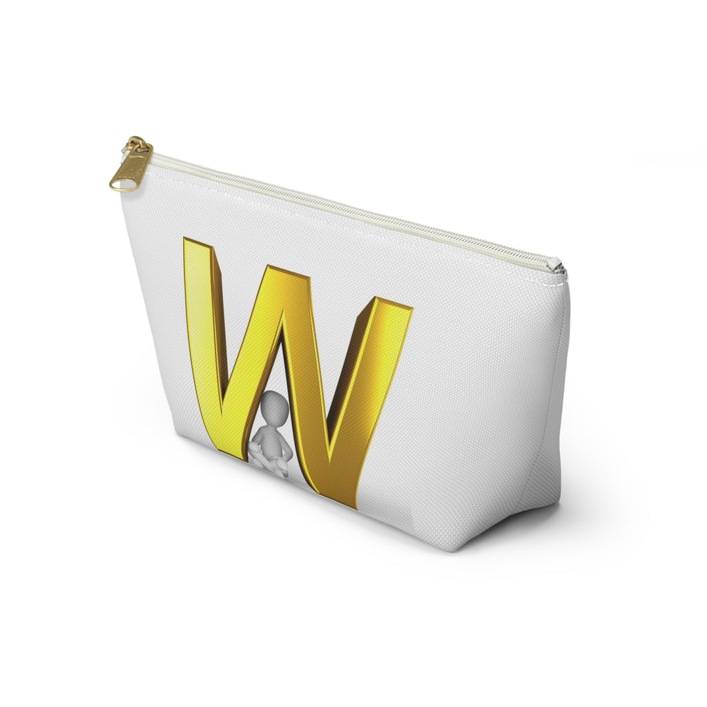 Gold Letter W monogram Accessory Pouch | Initial W T bottom cosmetic bag