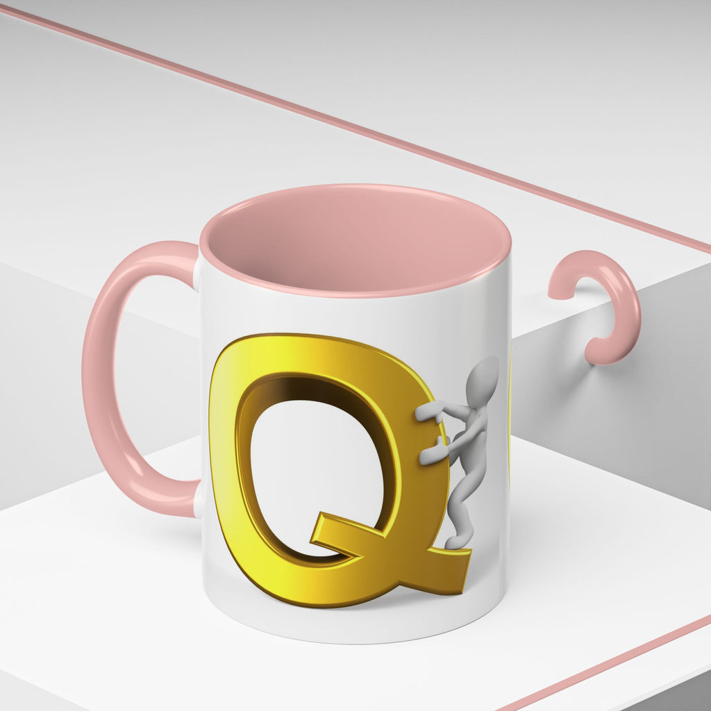 3D Gold Letter Q with Climbing Figure Mug | Accent Coffee Mug 11oz 15oz