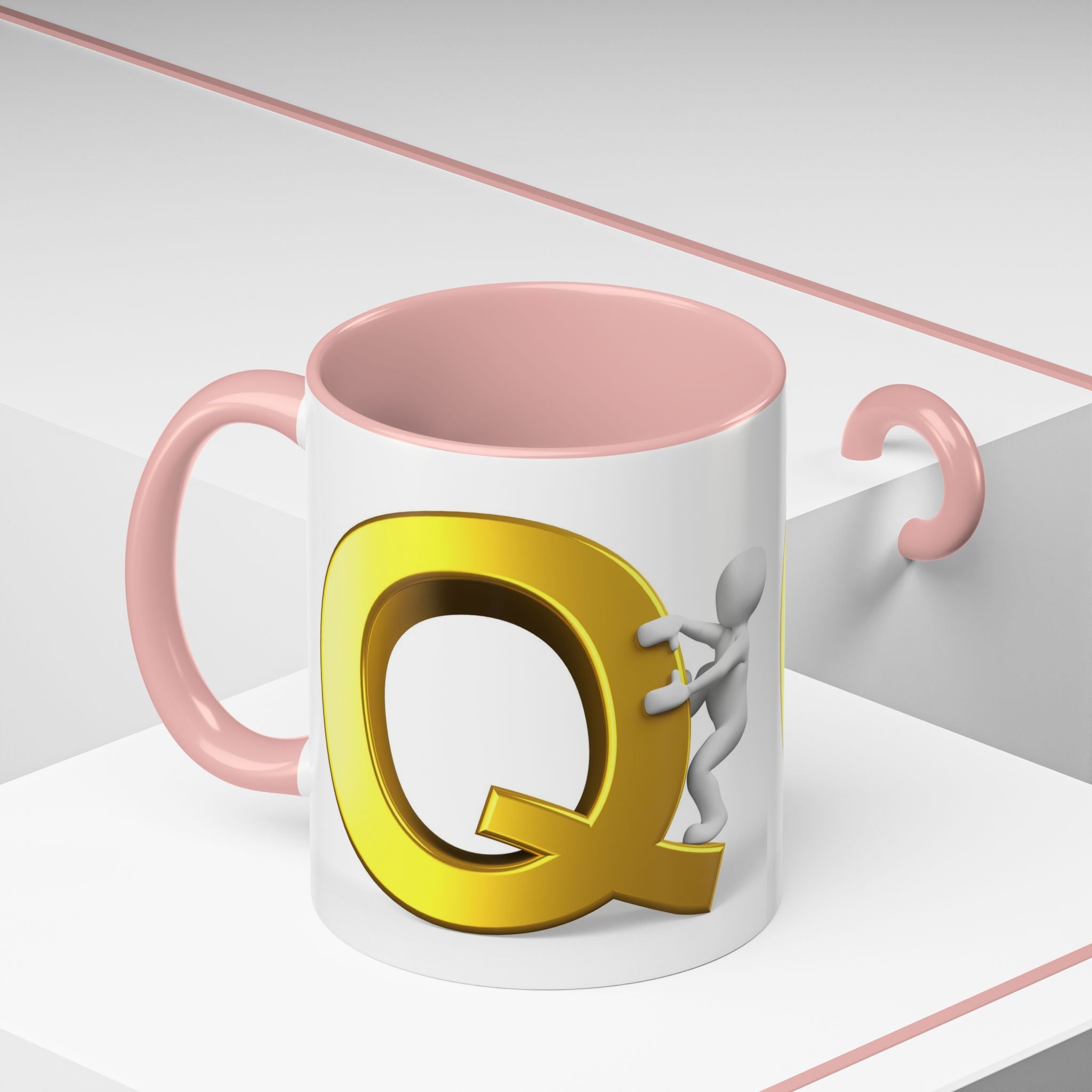 3D Gold Letter Q with Climbing Figure Mug | Accent Coffee Mug 11oz 15oz