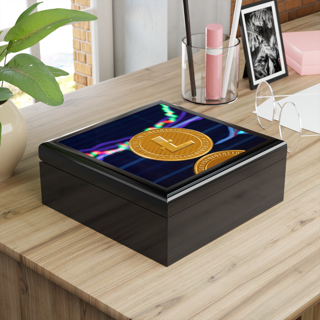 Litecoin Coin Graphic Jewelry Box | Crypto Coin Design, Trading Chart