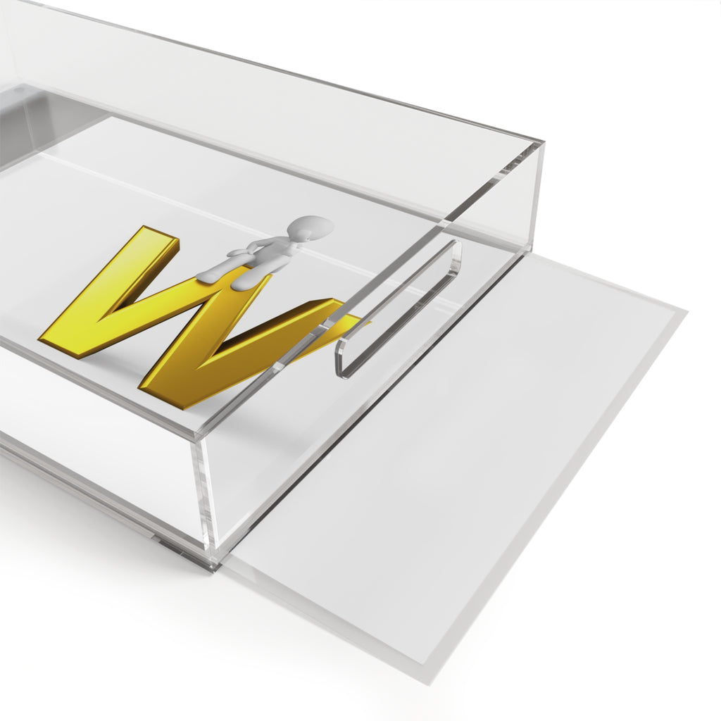 3D Stick Figure on Gold Letter W Acrylic Serving Tray | Monogram Initial Decor