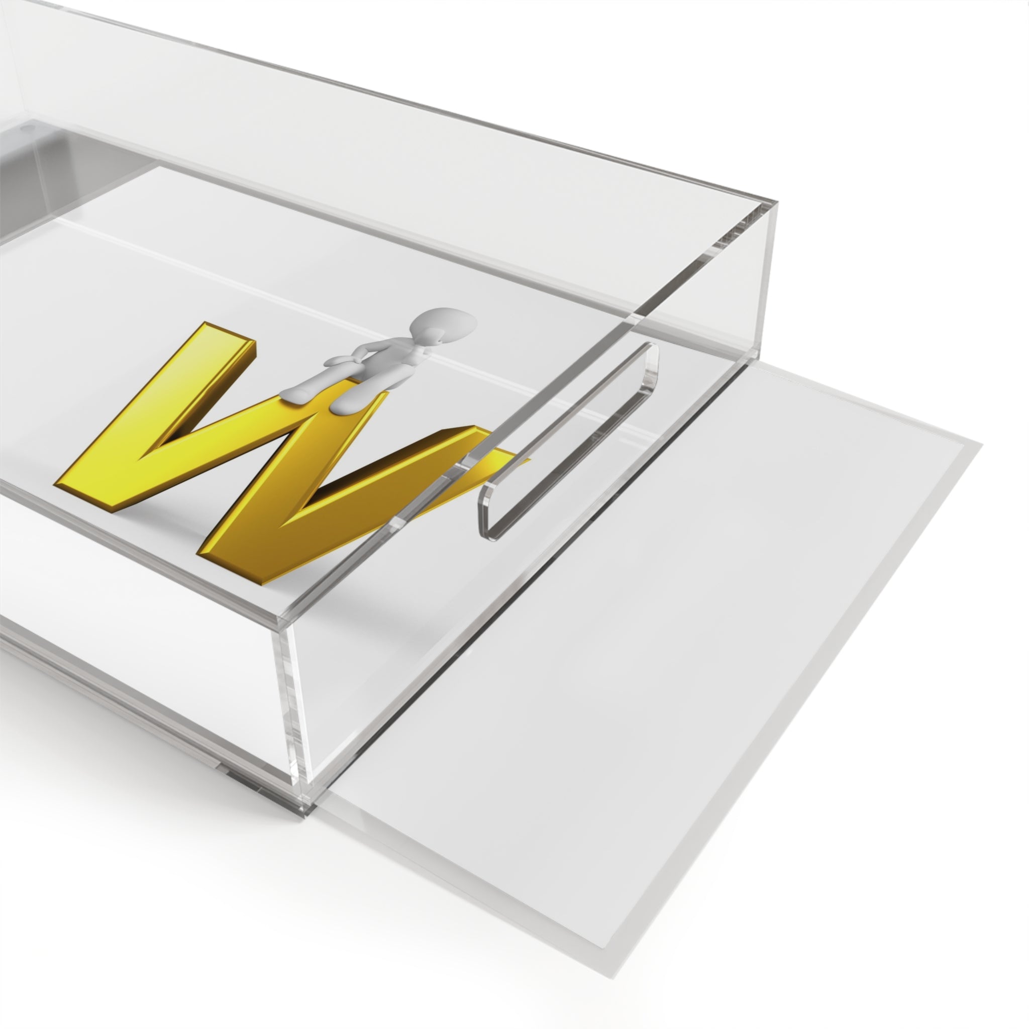 3D Stick Figure on Gold Letter W Acrylic Serving Tray | Monogram Initial Decor