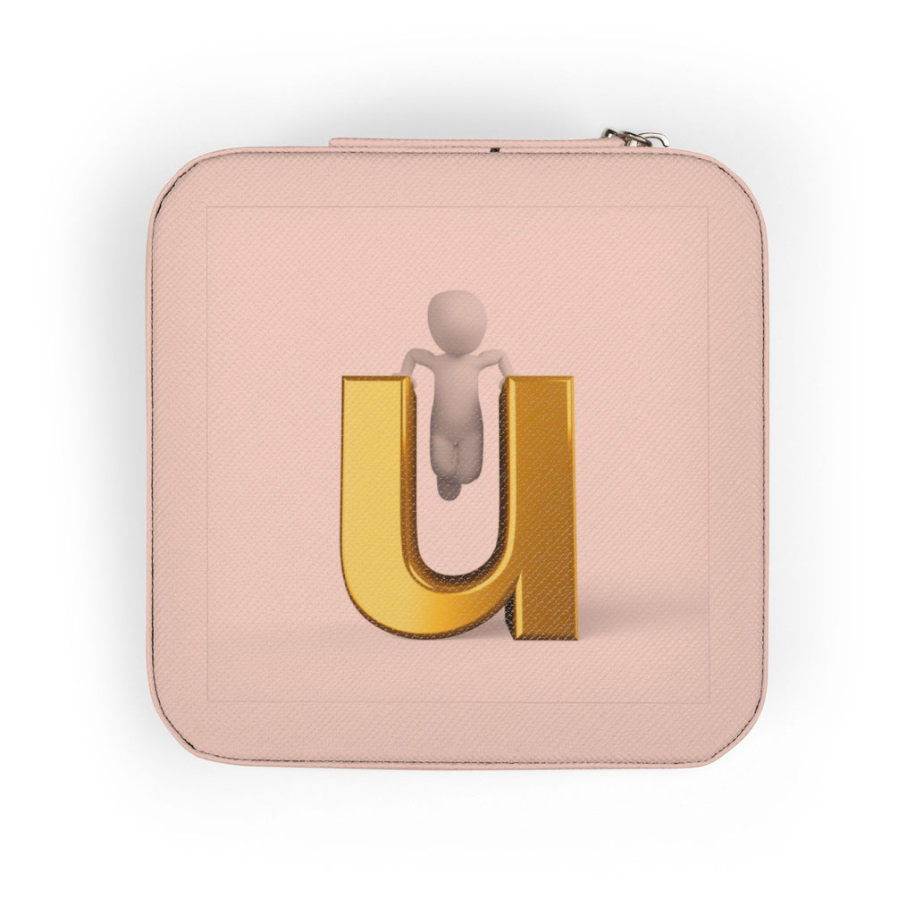 Gold Monogram Letter U Jewelry Travel Case | Compact Portable Organizer