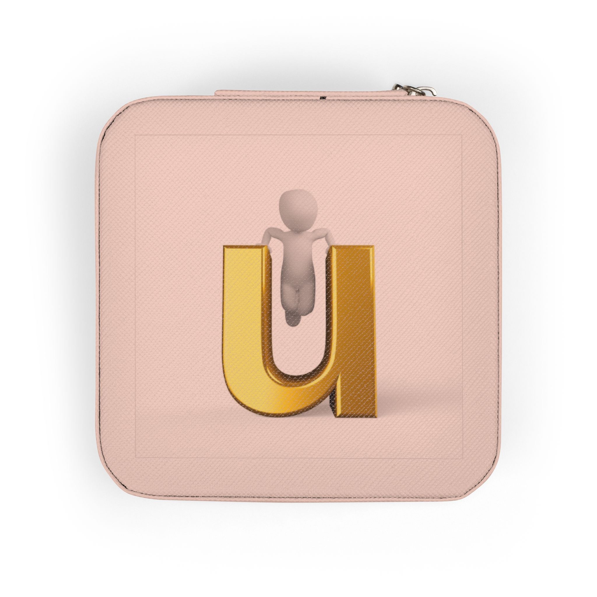 Gold Monogram Letter U Jewelry Travel Case | Compact Portable Organizer