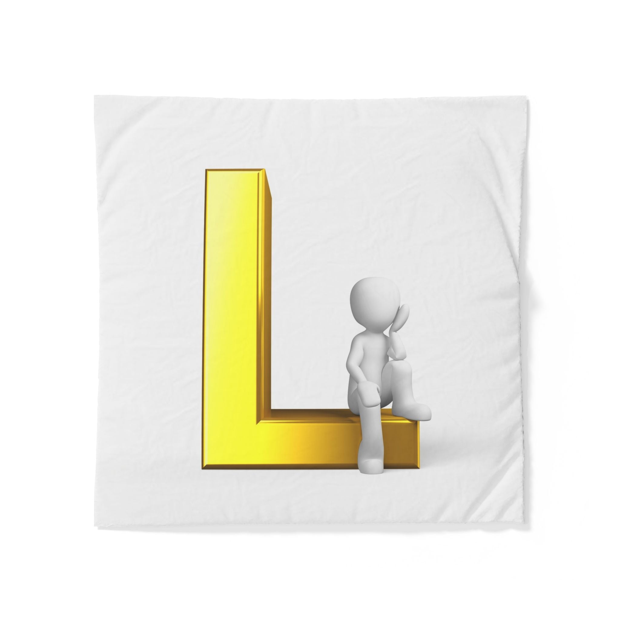 3D Gold Letter L with Sitting Figure Duvet Cover | Monogram Initial Bedding