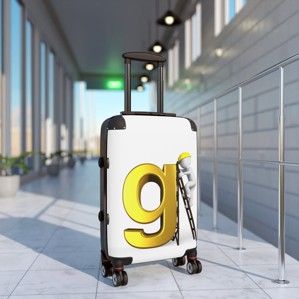 Yellow Letter G with Worker Illustration Suitcase | Personalized Luggage
