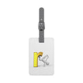 Yellow Lowercase 'r' Falling Stick Figure luggage tag | Saffiano polyester rectangle