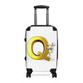 Gold Letter Q with Climbing Figure Suitcase | Monogram Initial Luggage