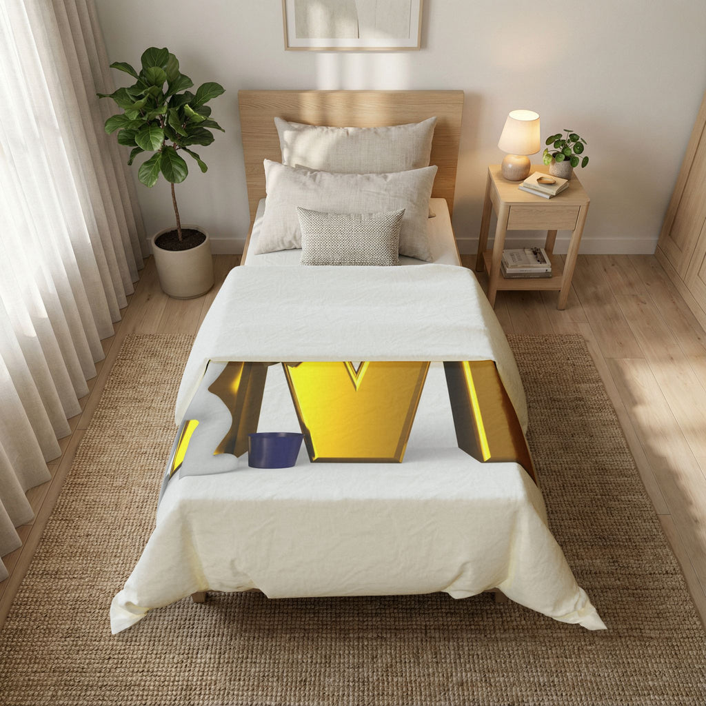 Gold Letter M with Painter Duvet Cover | Monogram Initial Bedding