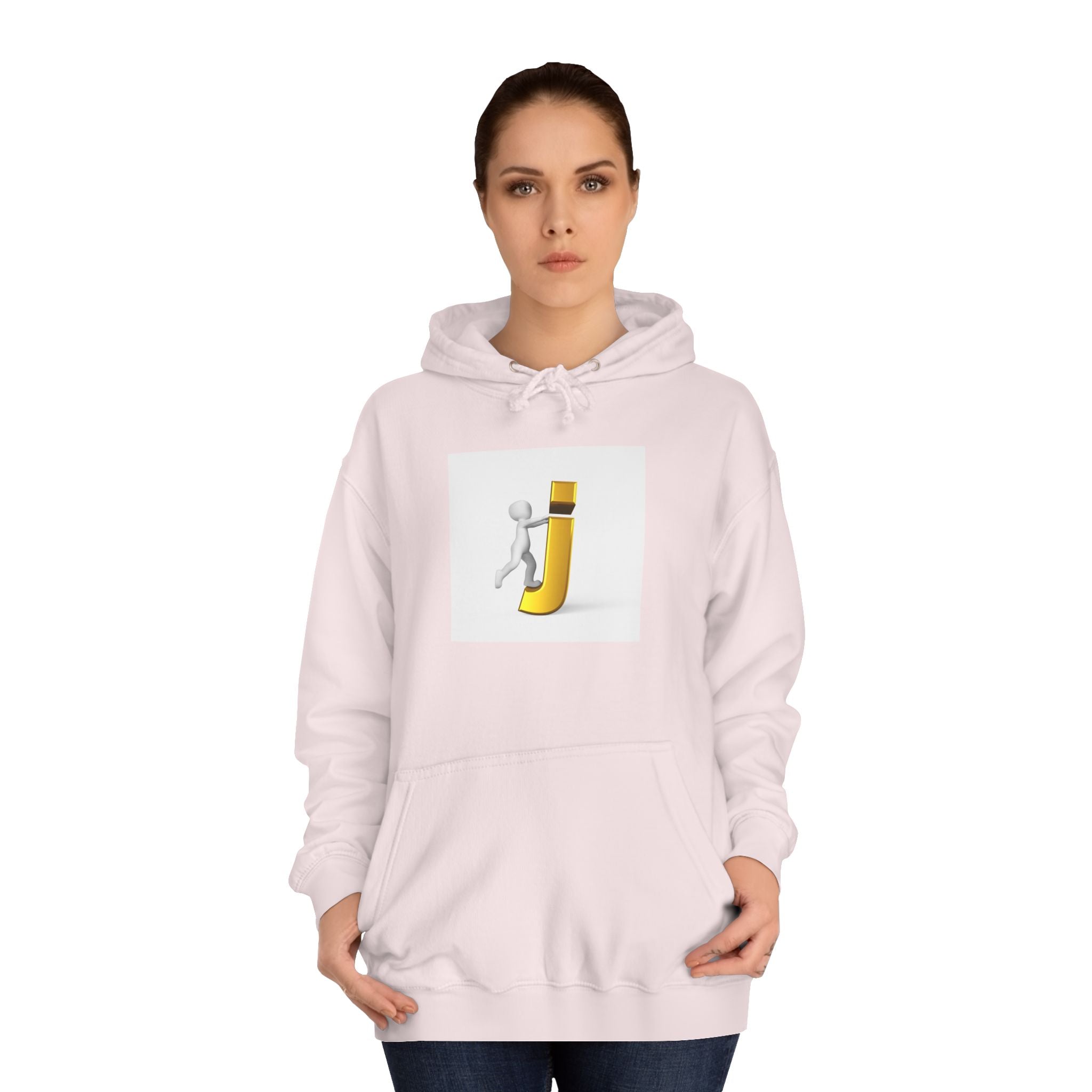 3D Stick Figure Riding Gold Letter J Hoodie | Initial Monogram Letter J