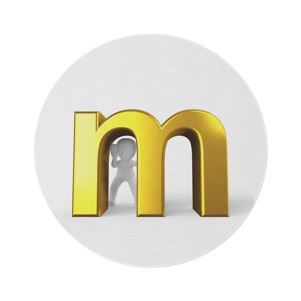 Gold Letter M Monogram Round Rug | Modern Alphabet Initial Floor Mat