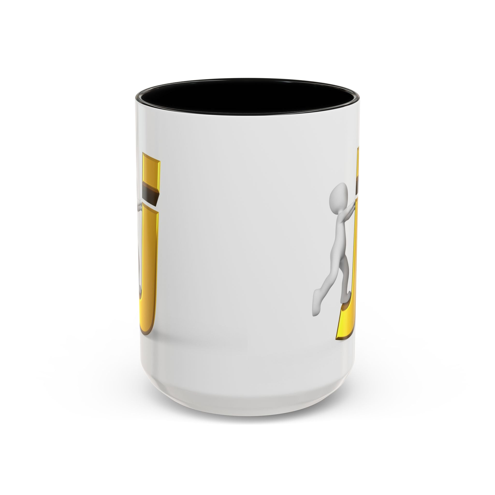 Tasse avec figurine 3D bâton poussant la lettre J dorée | Tasse à café