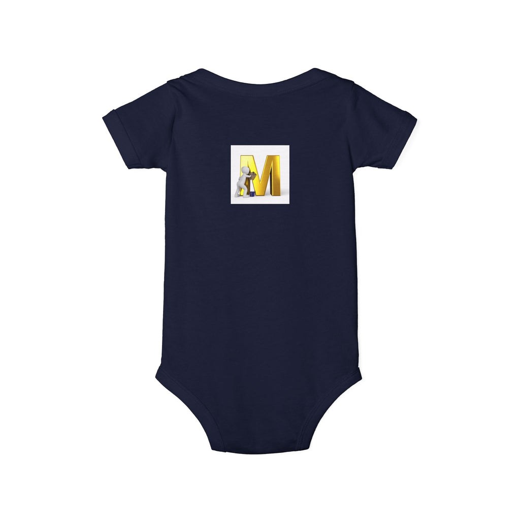 Yellow Letter M with Mouse Onesie | Baby Monogram Initial Infant Bodysuit