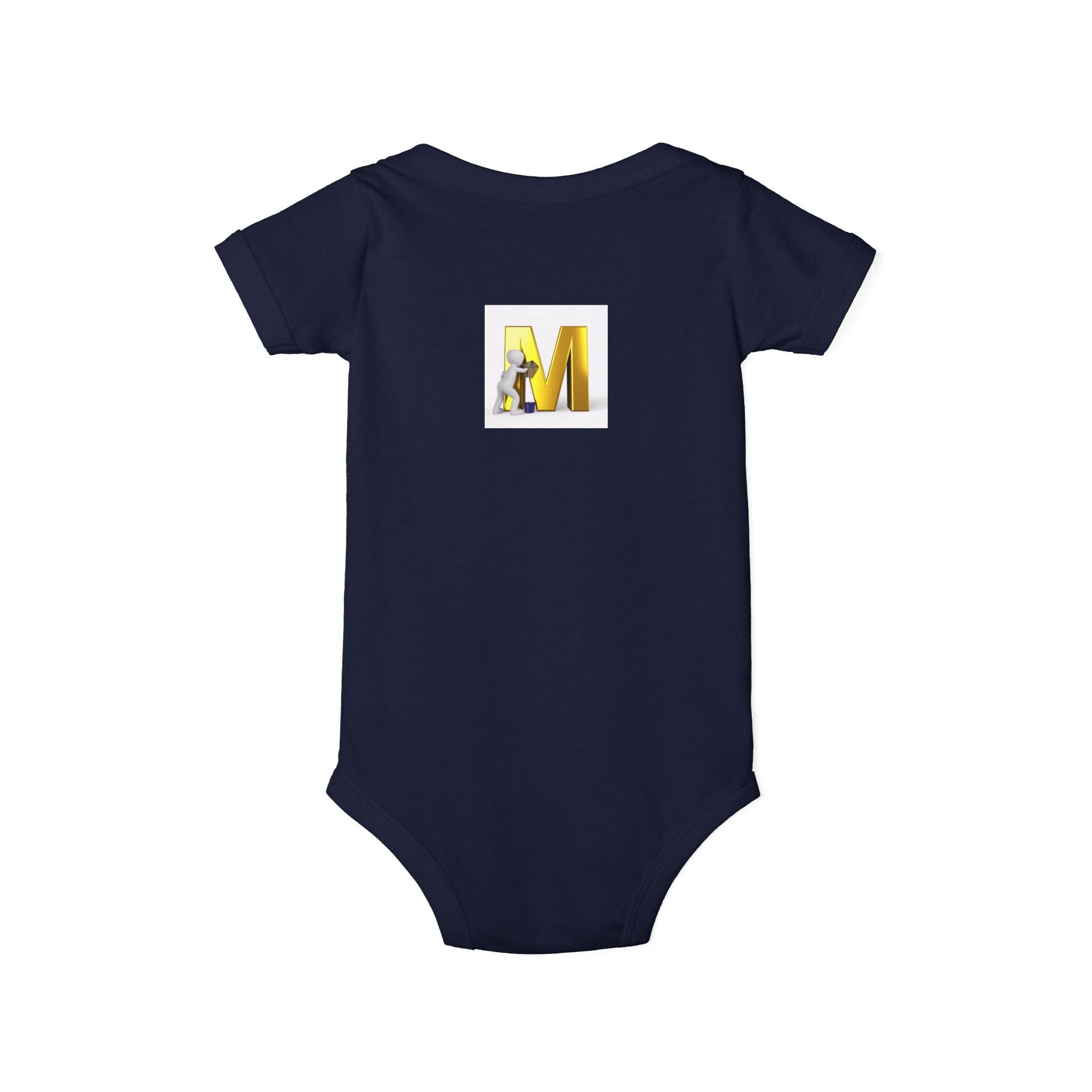 Yellow Letter M with Mouse Onesie | Baby Monogram Initial Infant Bodysuit