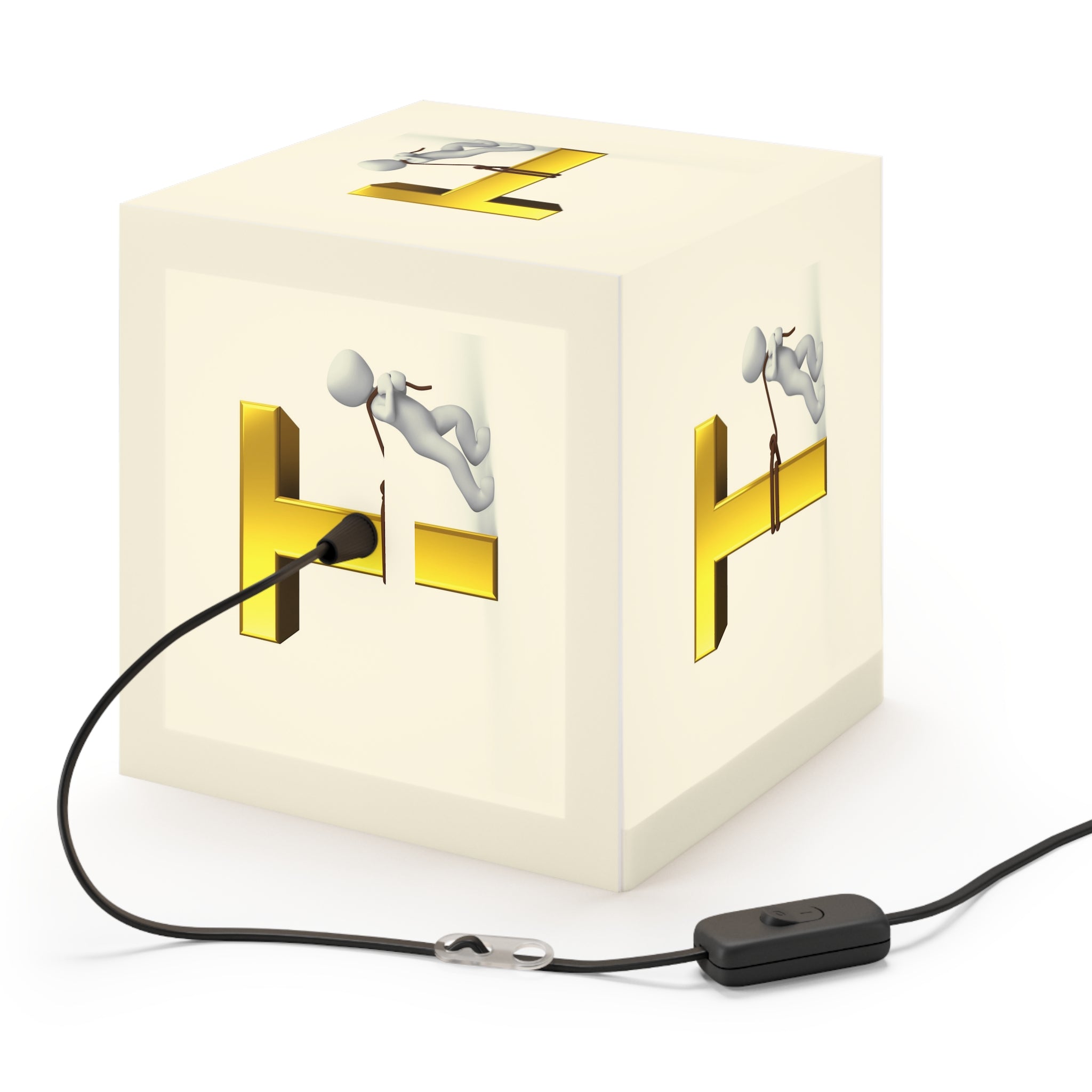 3D Gold Letter T with Figure Light Cube Lamp | Personalized Initial Decor