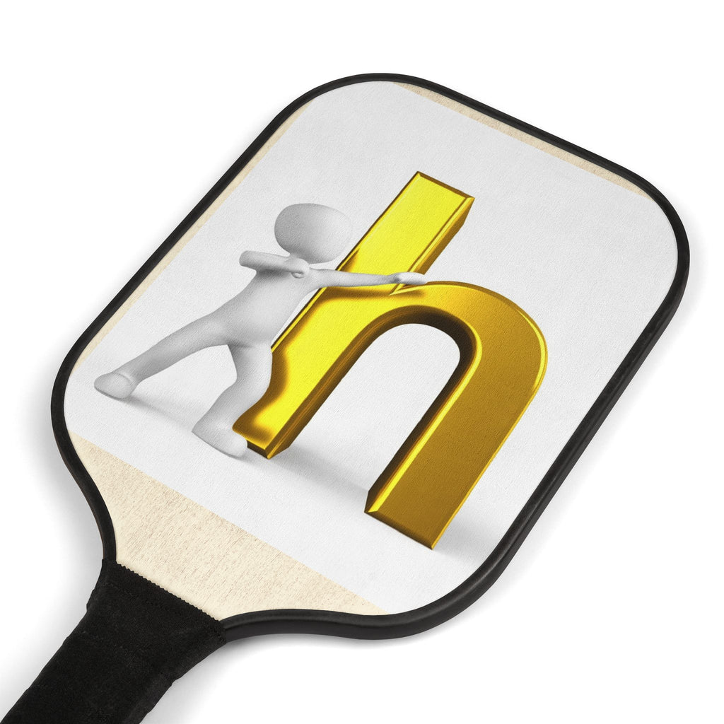 3D Figure Pushing Gold Letter H Pickleball Paddle Kit | Paddle Set with Balls