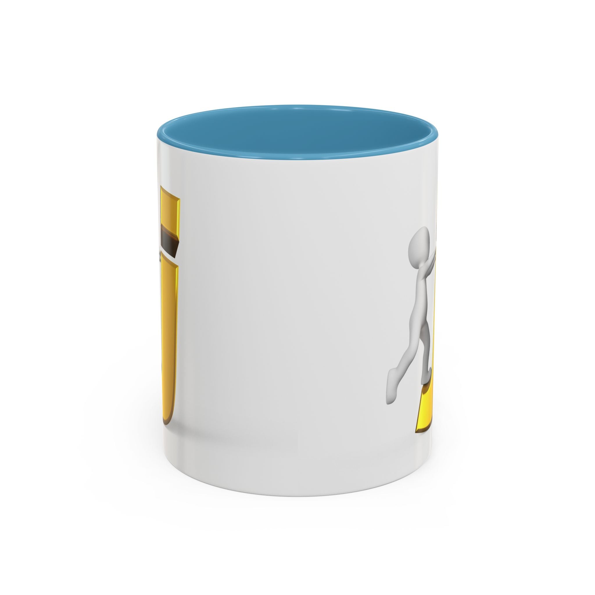 Tasse avec figurine 3D bâton poussant la lettre J dorée | Tasse à café