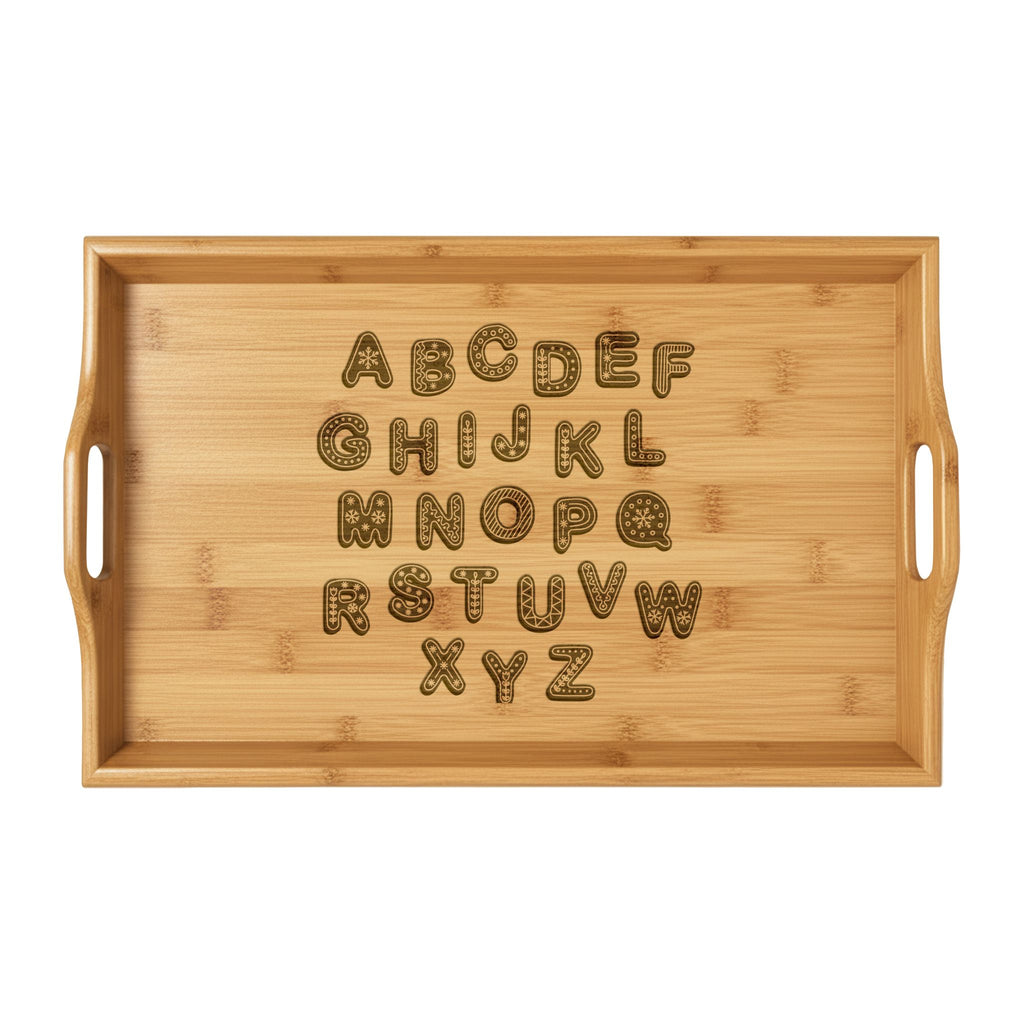 Engraved Alphabet Bamboo Serving Tray | ABC Wooden Breakfast Tray