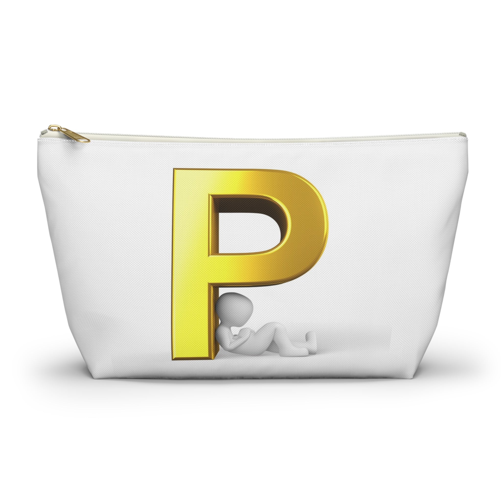 Gold Letter P monogram accessory pouch | T-bottom cosmetic bag