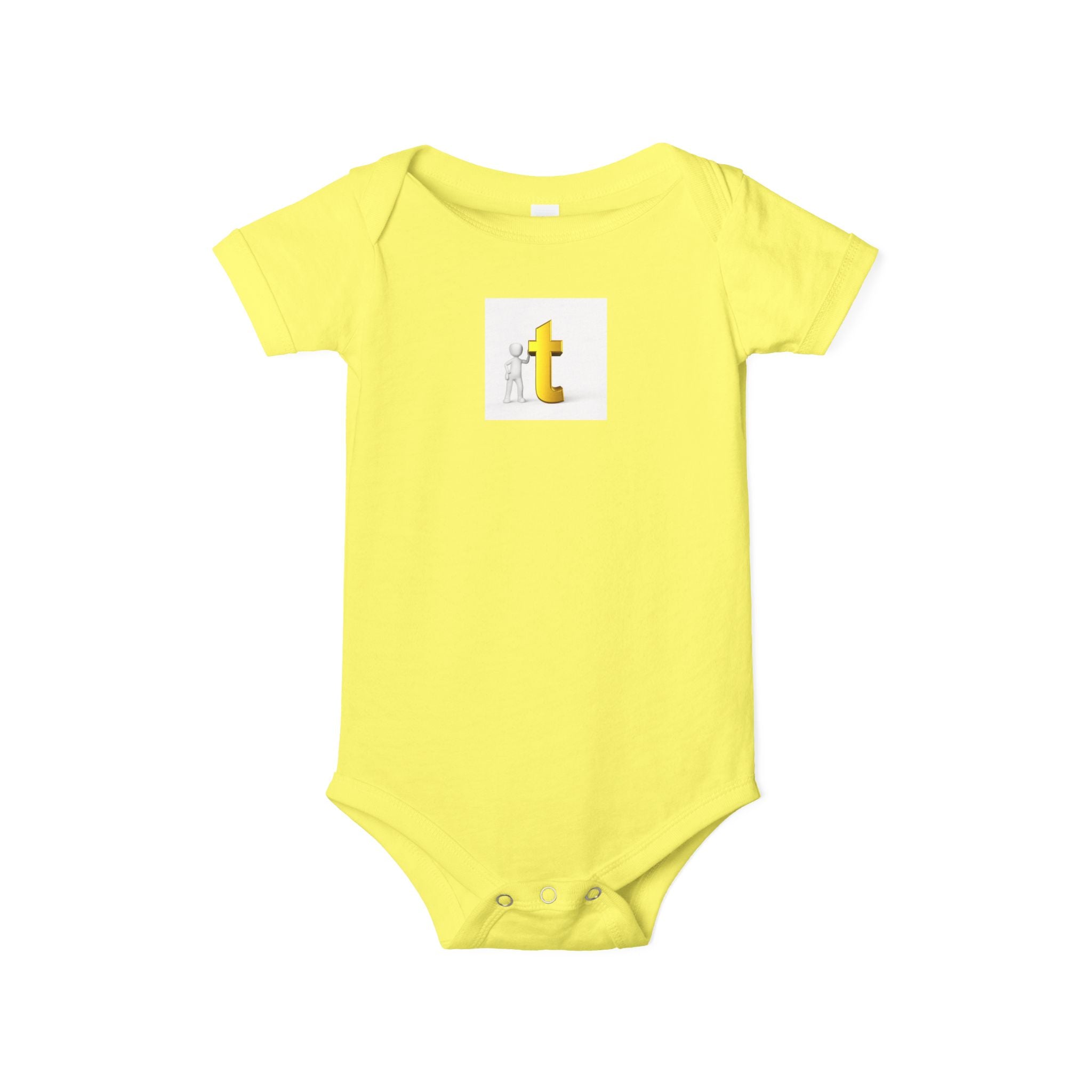 Grenouillère bébé lettre T jaune | Body bébé en jersey, motif initial minimaliste