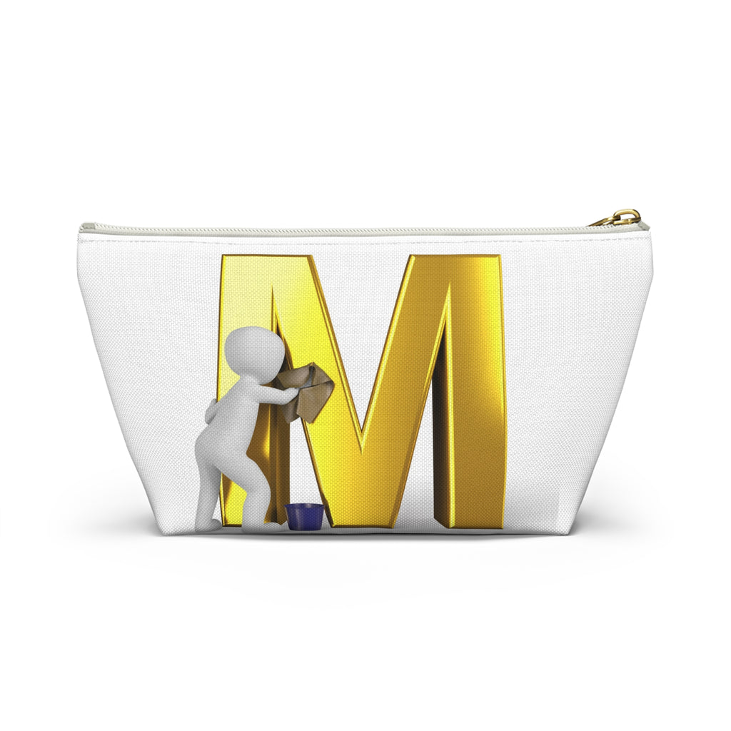 Gold Letter M with Painter Figure Accessory Pouch | Monogram Makeup Bag