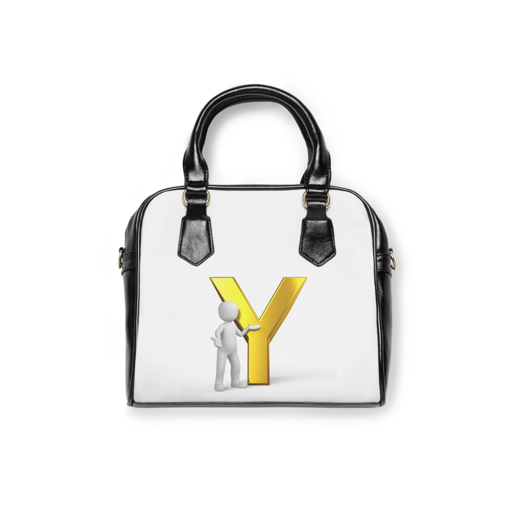 Gold Letter Y with Mascot Shoulder Handbag | Monogram Initial Purse