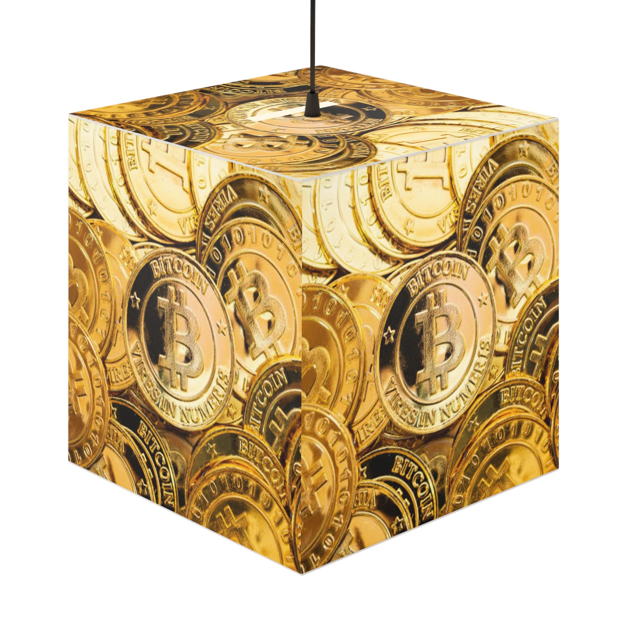 Bitcoin Coins Light Cube Lamp | Cryptocurrency Decor, Gold Coin Pattern