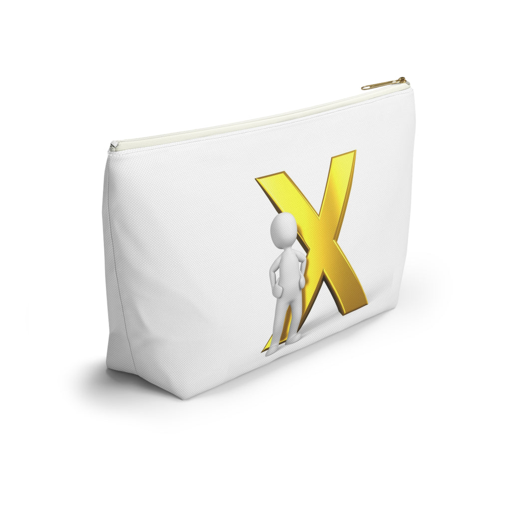 Gold Letter X with Stick Figure Accessory Pouch | T-Bottom Zipper Pouch