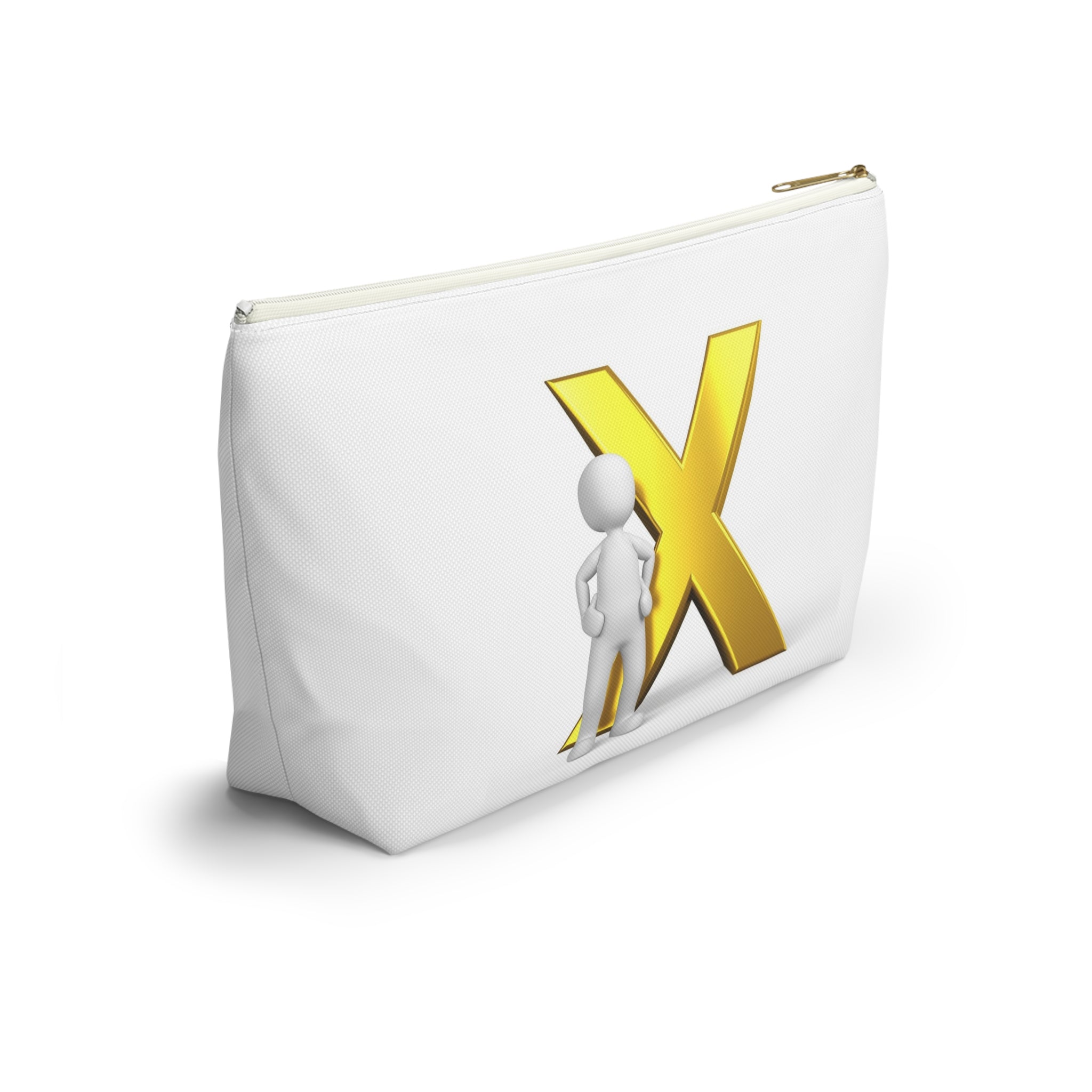 Gold Letter X with Stick Figure Accessory Pouch | T-Bottom Zipper Pouch