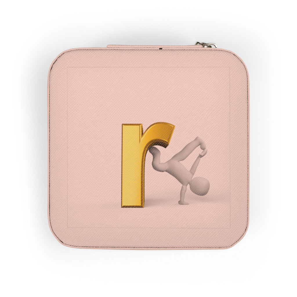 Monogram R Initial Jewelry Travel Case | Compact Pink Portable Organizer