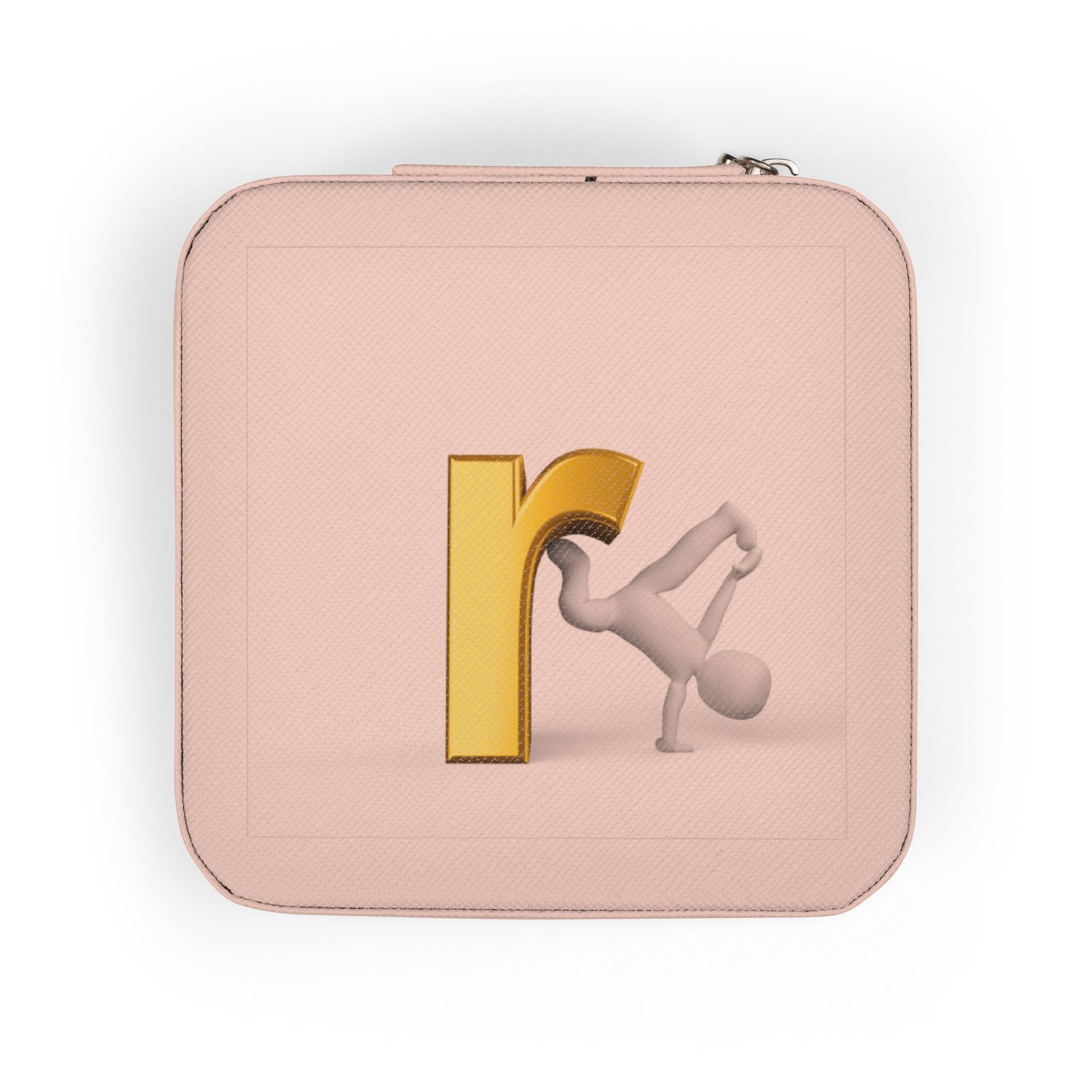 Monogram R Initial Jewelry Travel Case | Compact Pink Portable Organizer