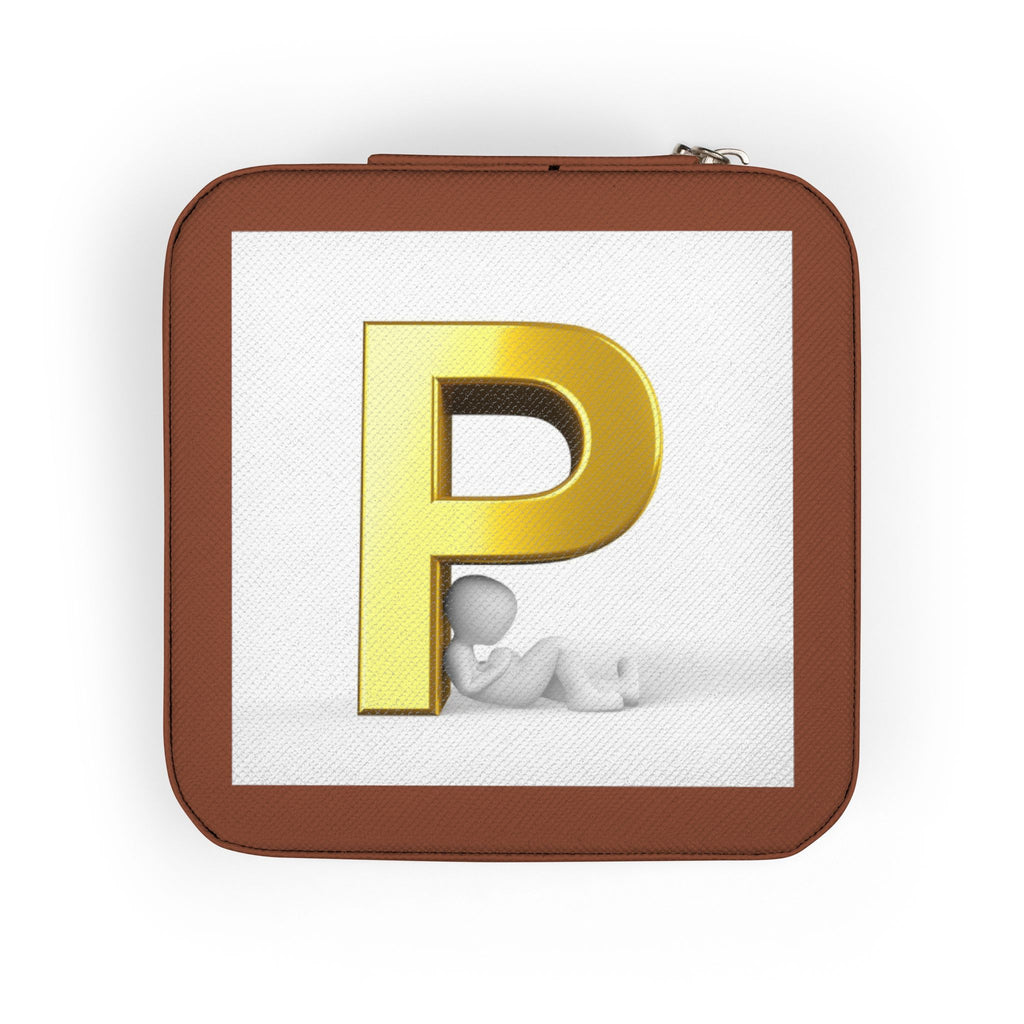 Gold Letter P Monogram Jewelry Travel Case | Compact Pink Square Organizer