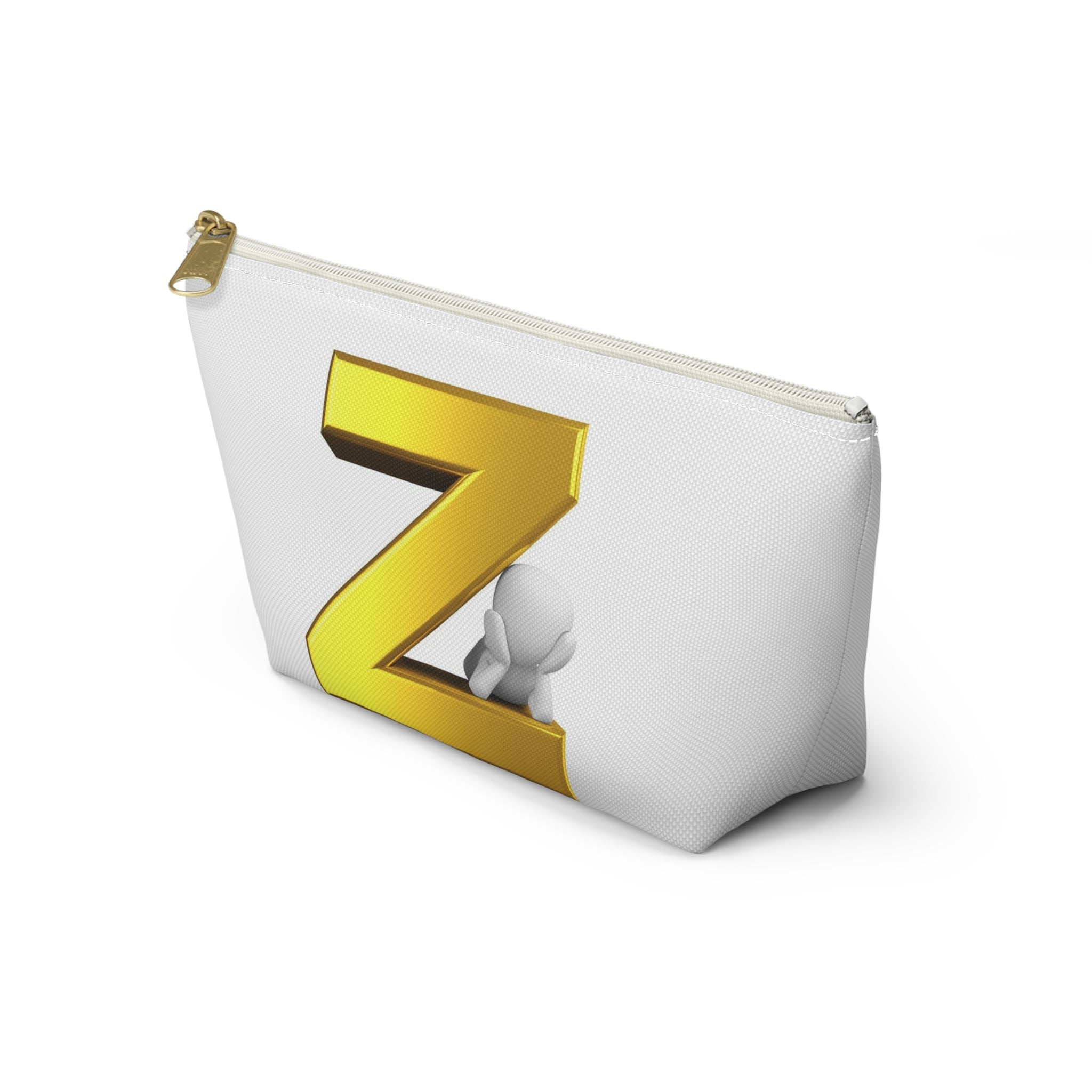 Gold Letter Z with 3D Character Accessory Pouch | Z Initial Makeup Bag