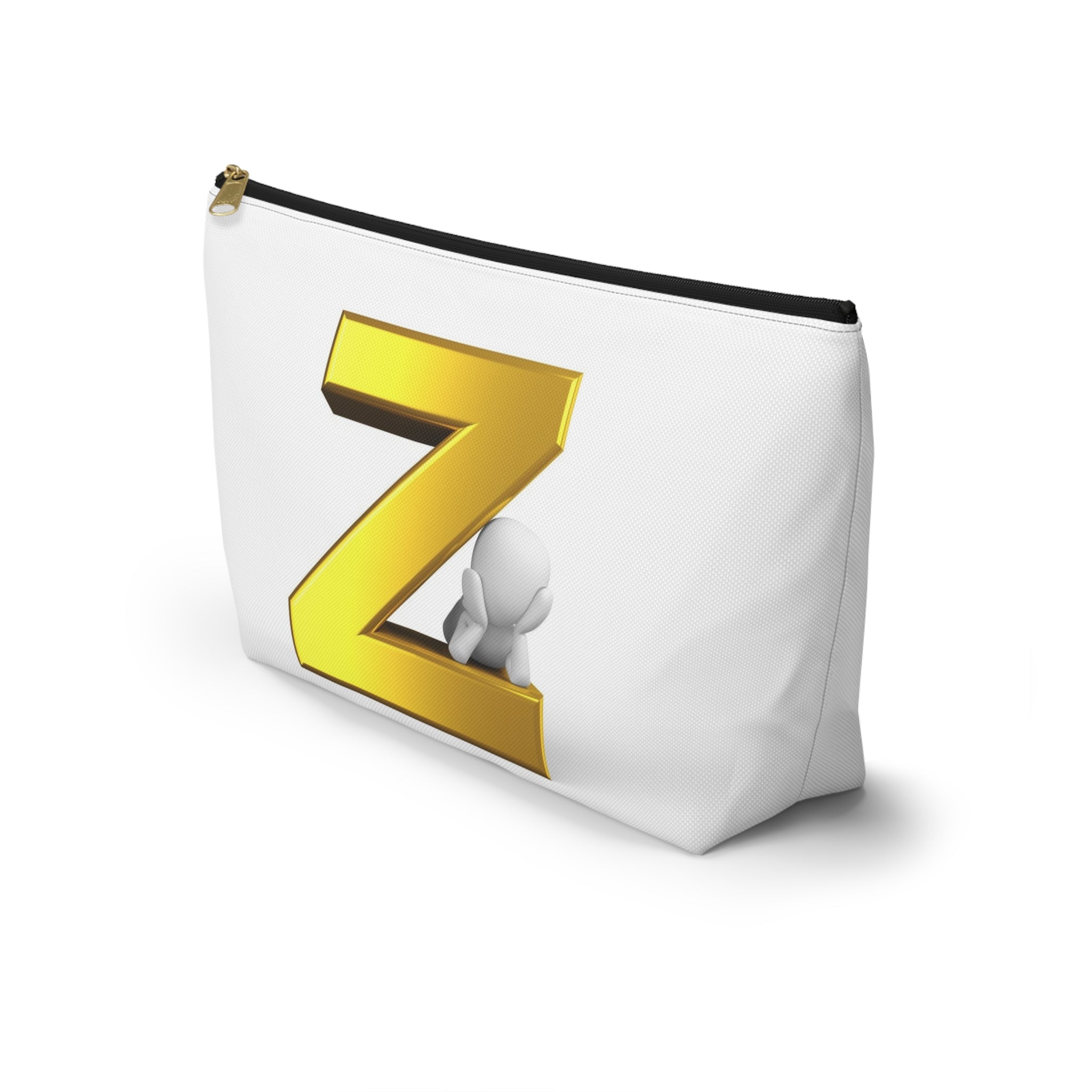 Gold Letter Z with 3D Character Accessory Pouch | Z Initial Makeup Bag