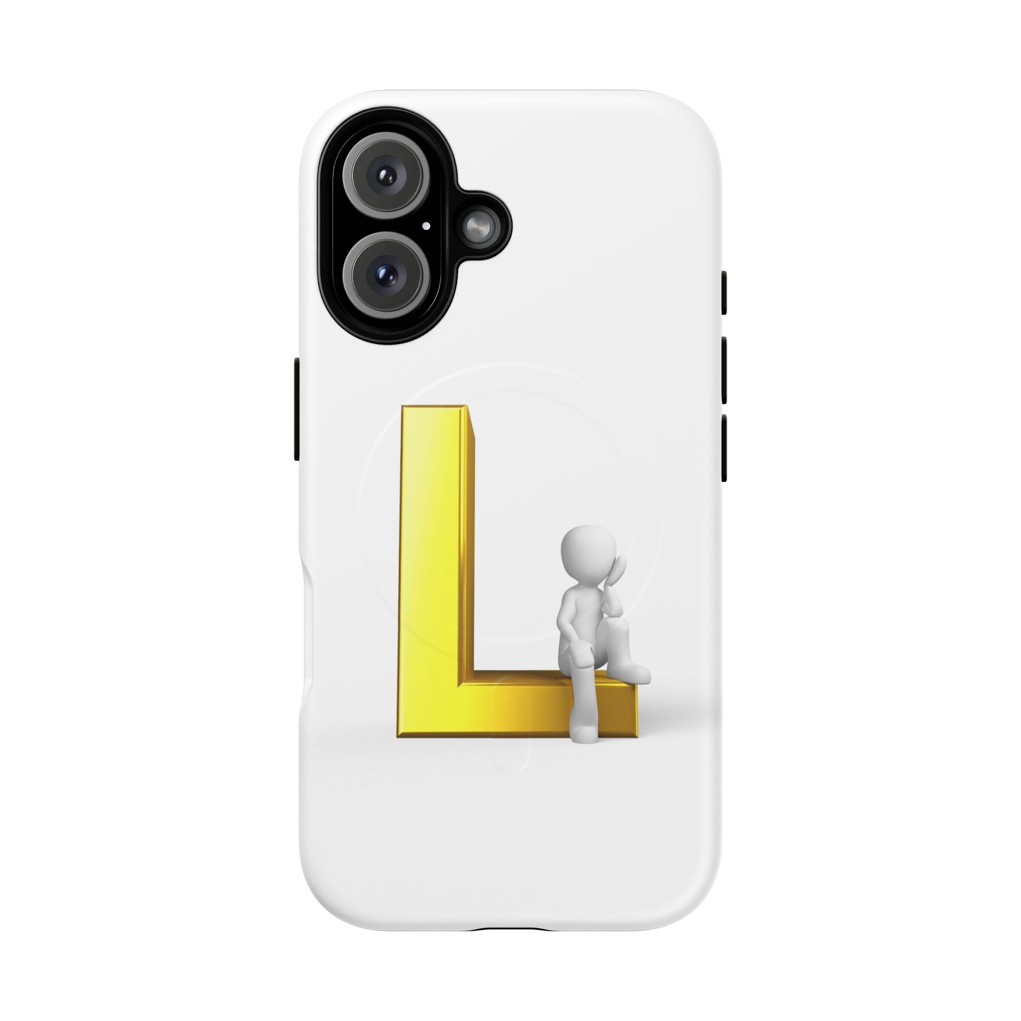 Yellow 3D Letter L with Sitting Figure phone case | Tough Magnetic Case