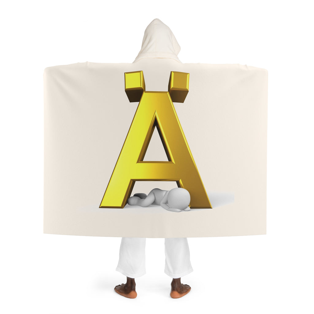 Gold Letter Ä With Figure Cream Hooded Sherpa Blanket | Cozy Wearable Fleece Throw