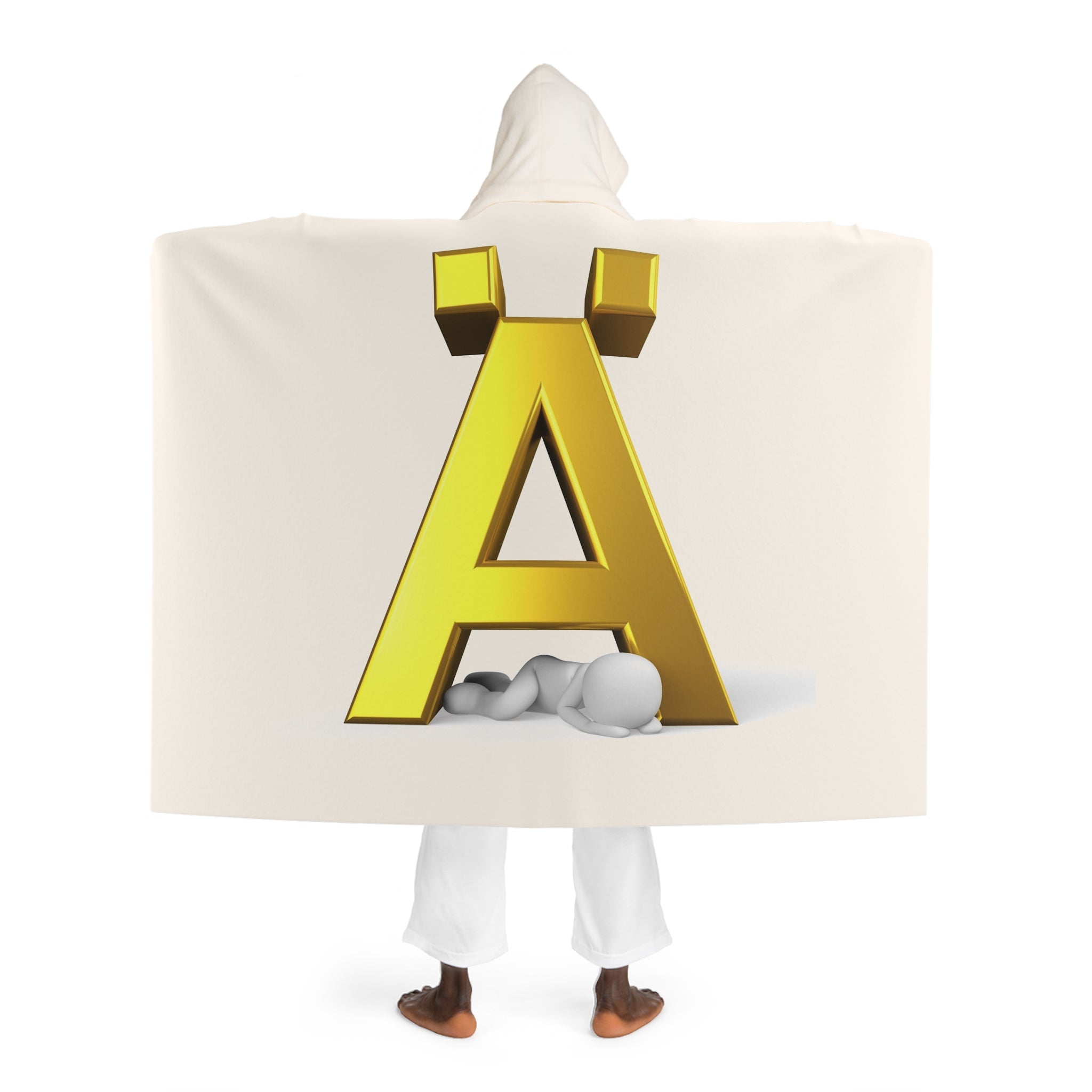 Gold Letter Ä With Figure Cream Hooded Sherpa Blanket | Cozy Wearable Fleece Throw