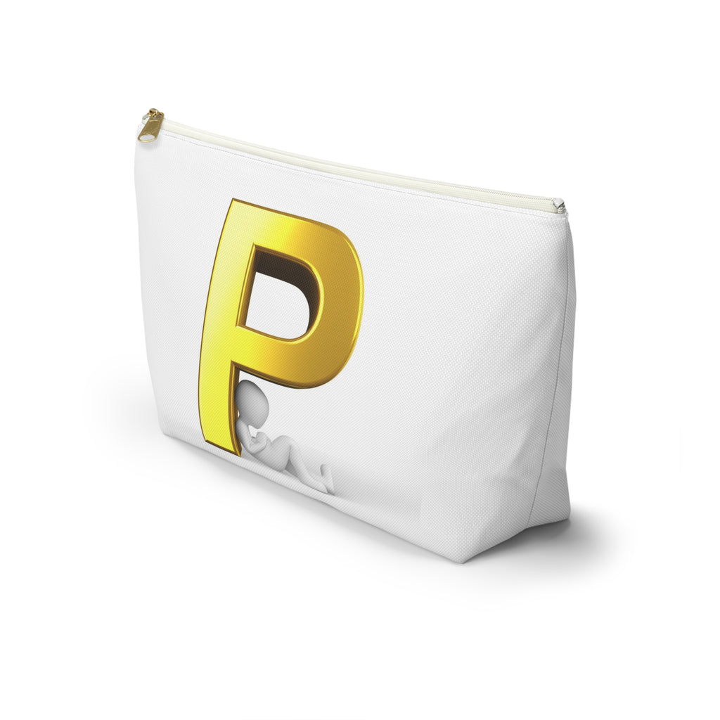 Gold Letter P monogram accessory pouch | T-bottom cosmetic bag