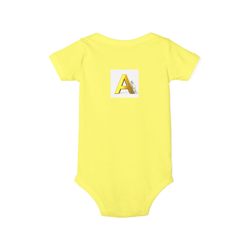 Yellow Block Letter A Baby Onesie | Infant Jersey One Piece