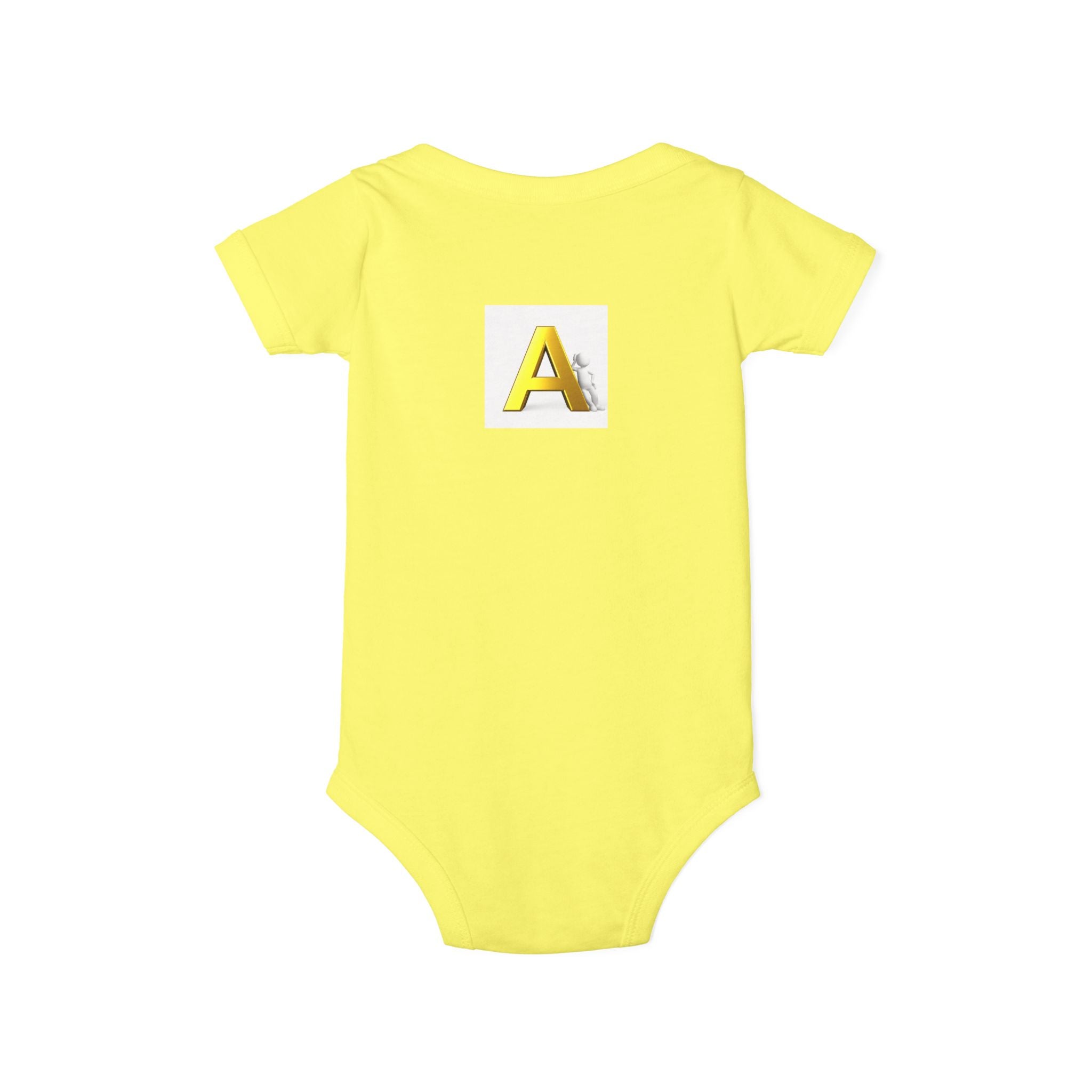 Yellow Block Letter A Baby Onesie | Infant Jersey One Piece