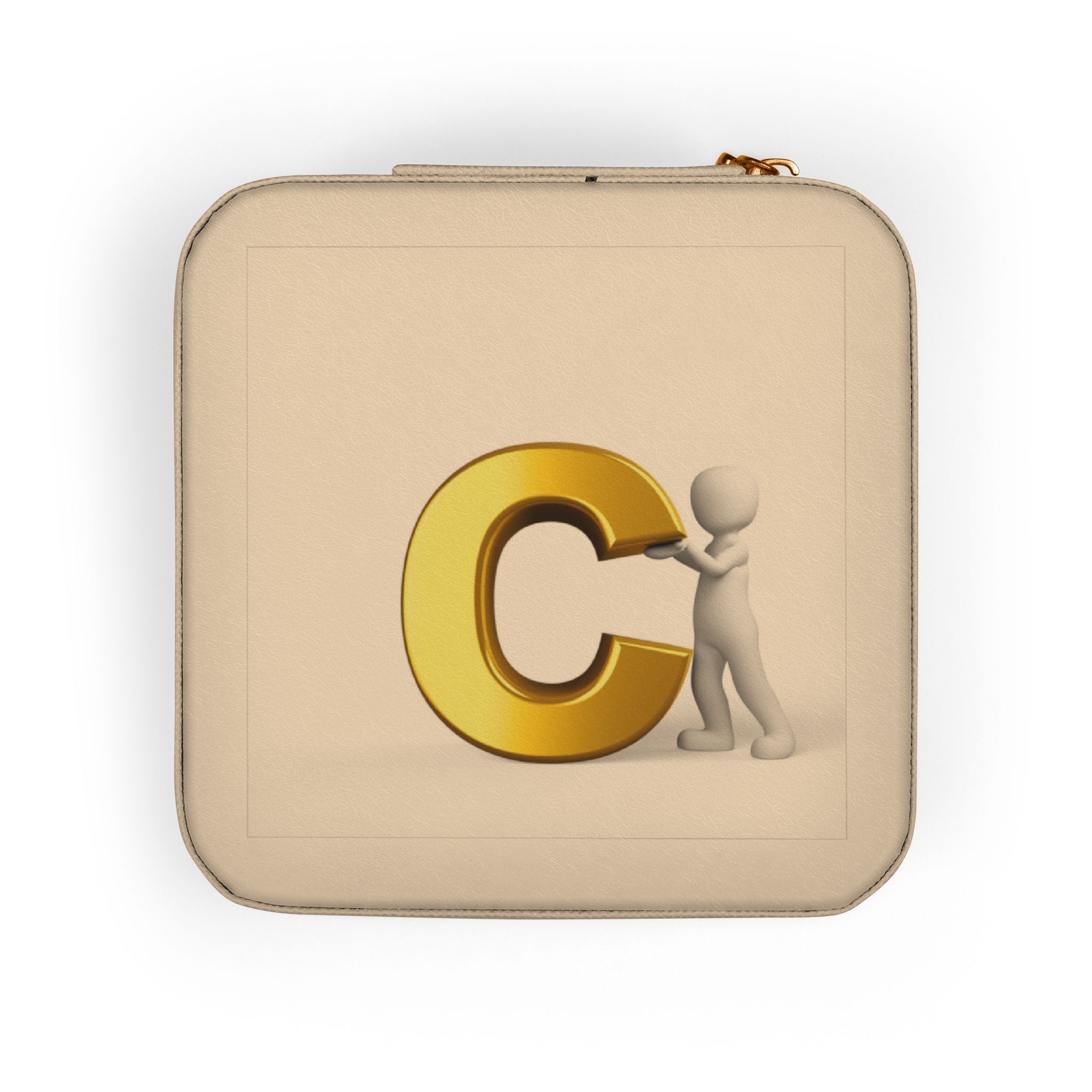 Gold Letter C Initial Jewelry Travel Case | Pink Compact Organizer