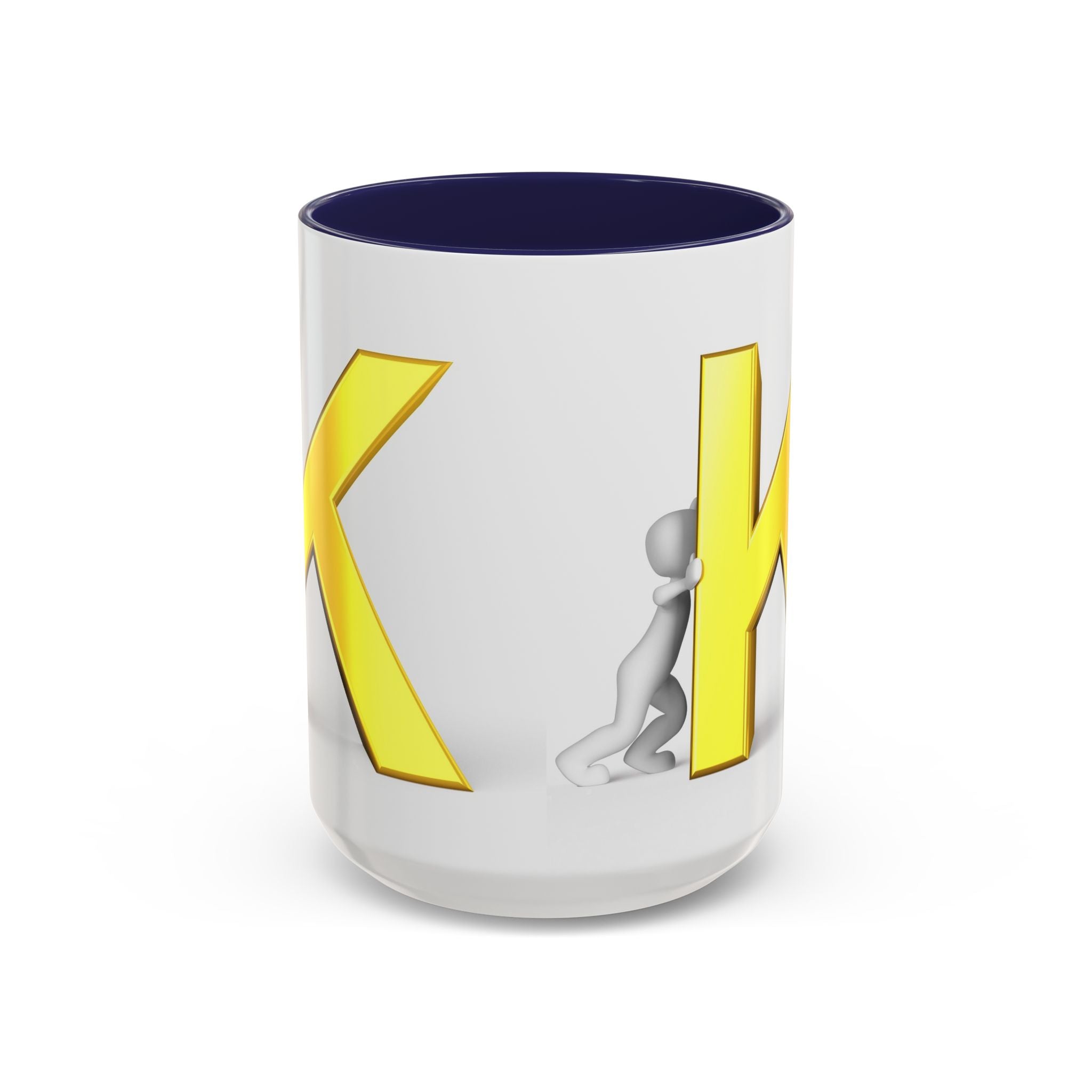 Tasse en céramique Motif Lettre K Jaune et Bonhomme Allumette | Tasse bicolore