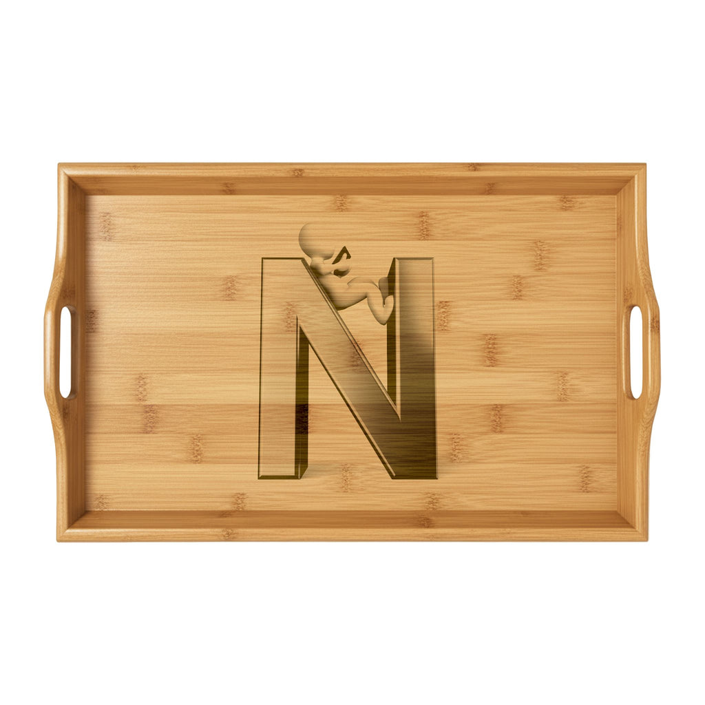 Engraved Monogram N Bamboo Serving Tray | Personalized Initialed Tray