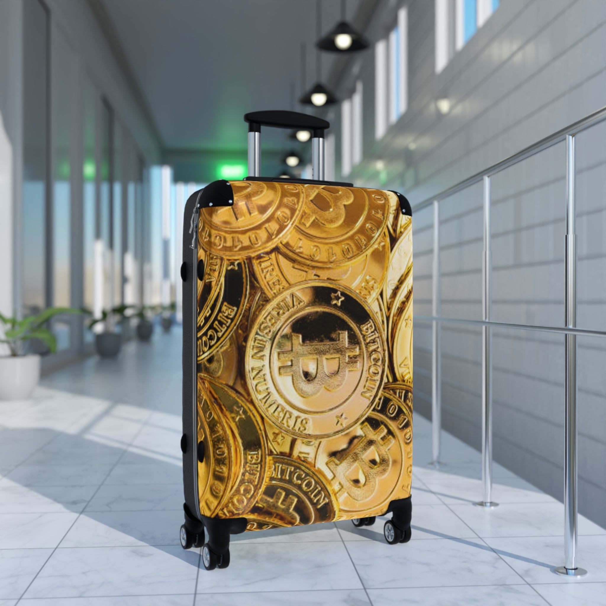 Bitcoin Coin Pattern Suitcase | Crypto Travel Luggage
